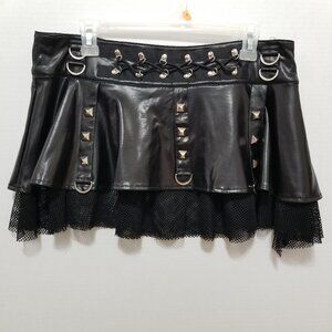 Living Dead Souls skirt XL micro mini goth studded pleather PVC fishnet stretch